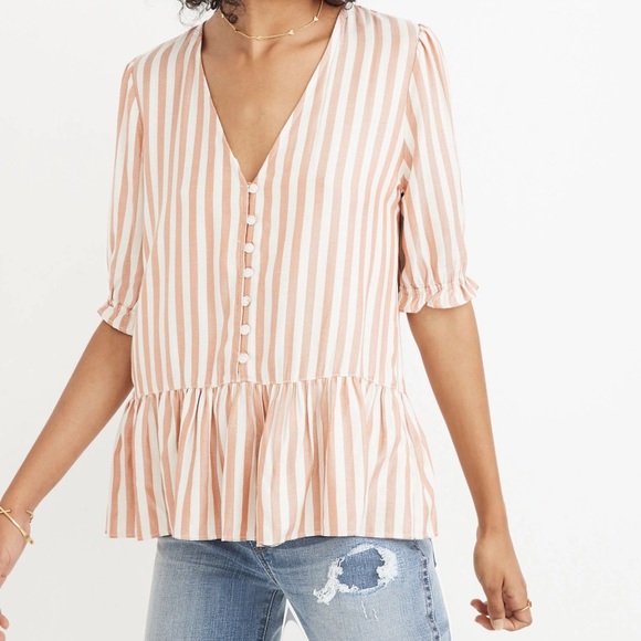 Madewell Courtyard Ruffle-Hem Top in Stripe - Picture 1 of 4